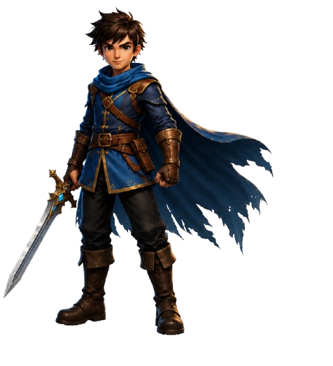 Léo, le héros de RPGQuizz, en buste, avec sa tenue officielle bleue