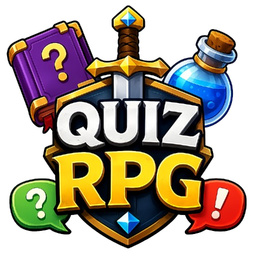 Logo officiel RPGQuizz : livre de quiz, épée et potion